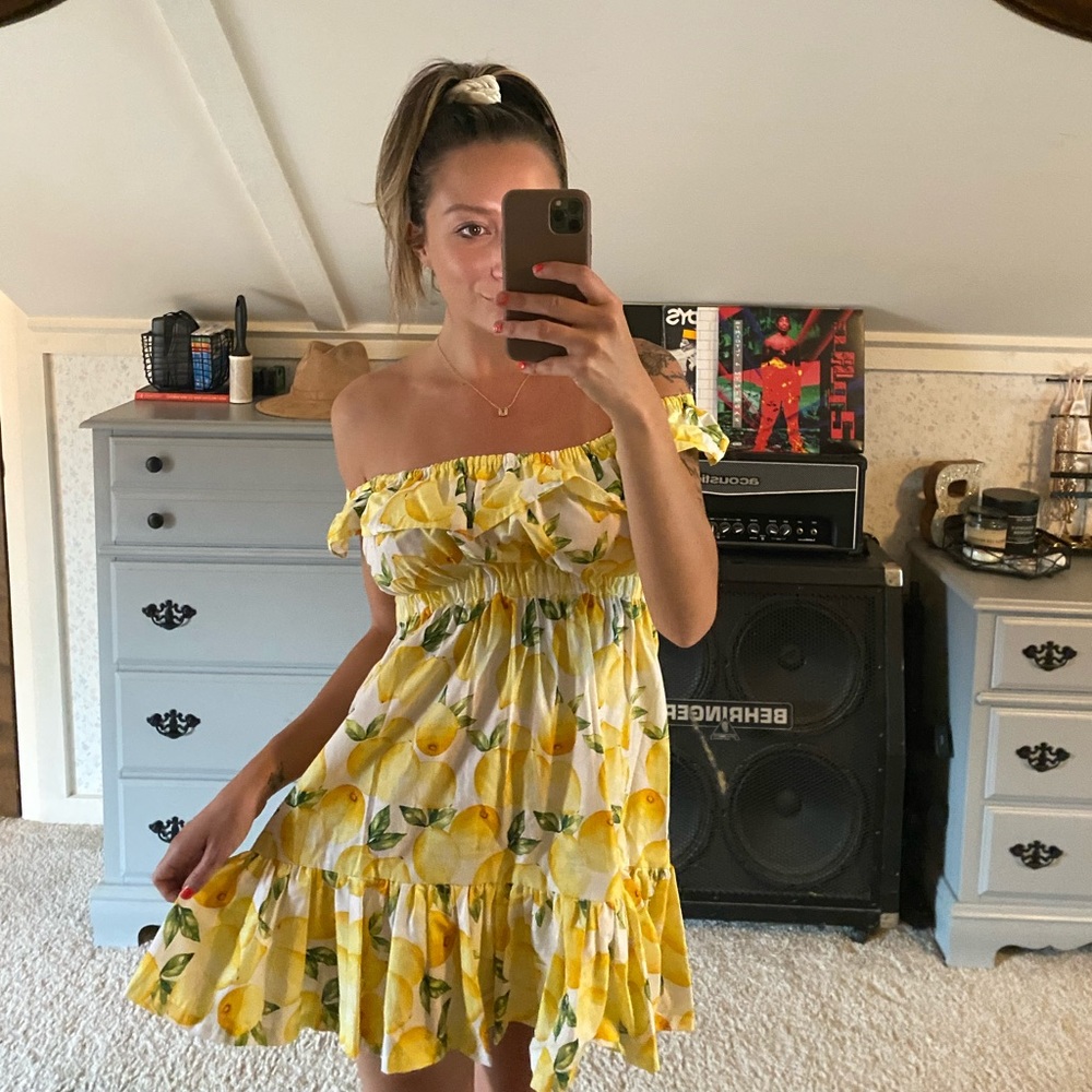 Ruffle Off Shoulder Lemon Dress